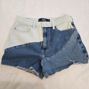 Hollister Ultra High Rise Mom Shorts Size 27 Colorblock Denim Frayed Hem Y2K 90s